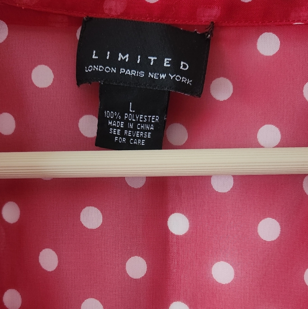 Red Chiffon Sleeveless Blouse with White Polka Dots - Size Med. Tie in the Front - Picture 3 of 13